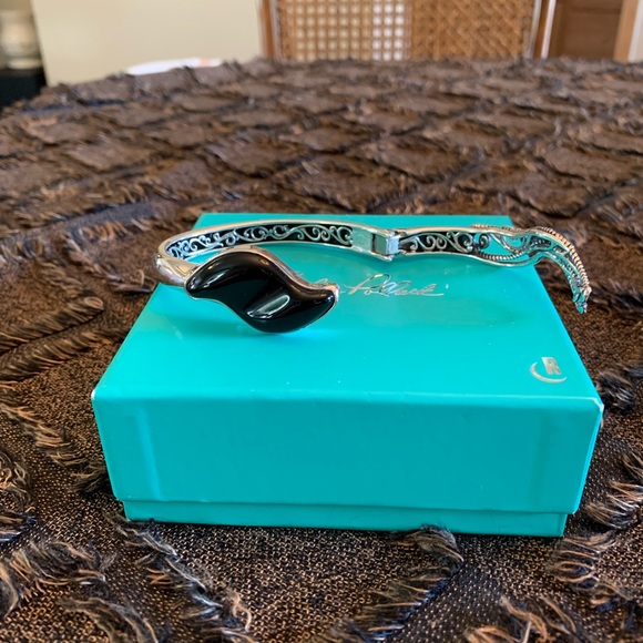 NWT Carolyn Pollack Sterling Silver 925 & Black Onyx Hinged Bangle Bracelet - Picture 6 of 10